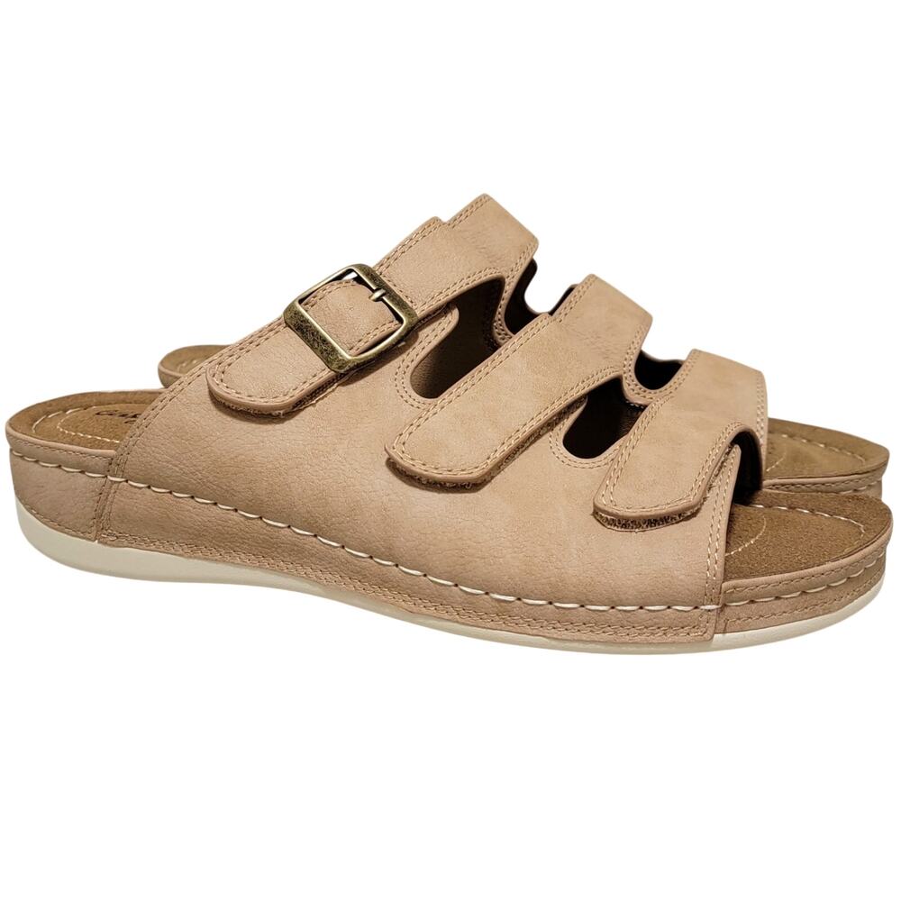 Easy Street Women Pinterry Triple Strap Footbed Slide Sandals Size US 9W Natural